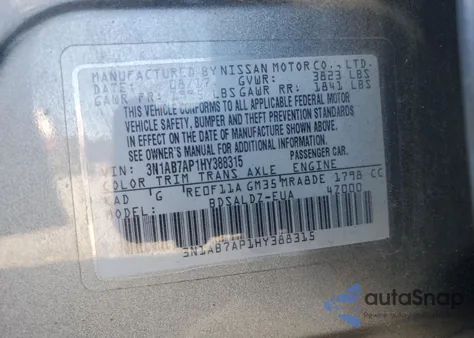 2017 Nissan Sentra S from USA, damaged, VIN 3N1AB7AP1HY388315